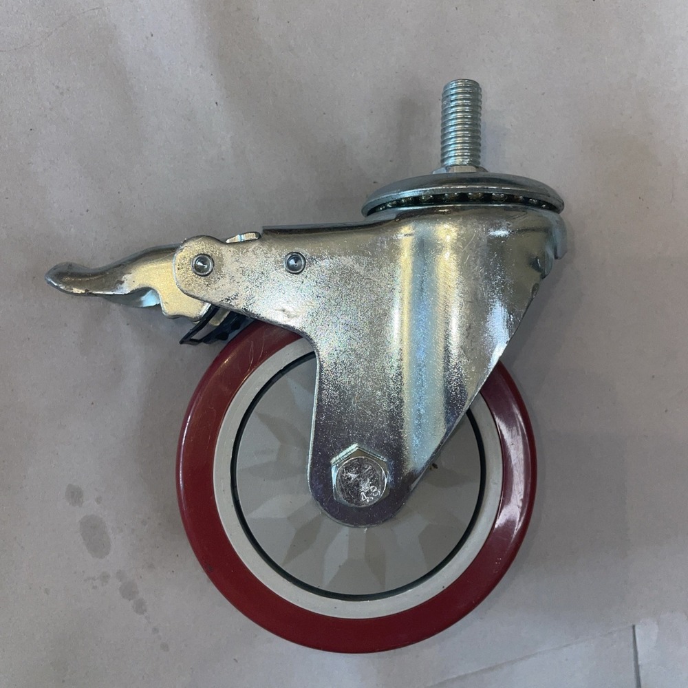Swivel Stem Caster Wheels 100X32 Stud 2 with Brake Red 4" Wheels